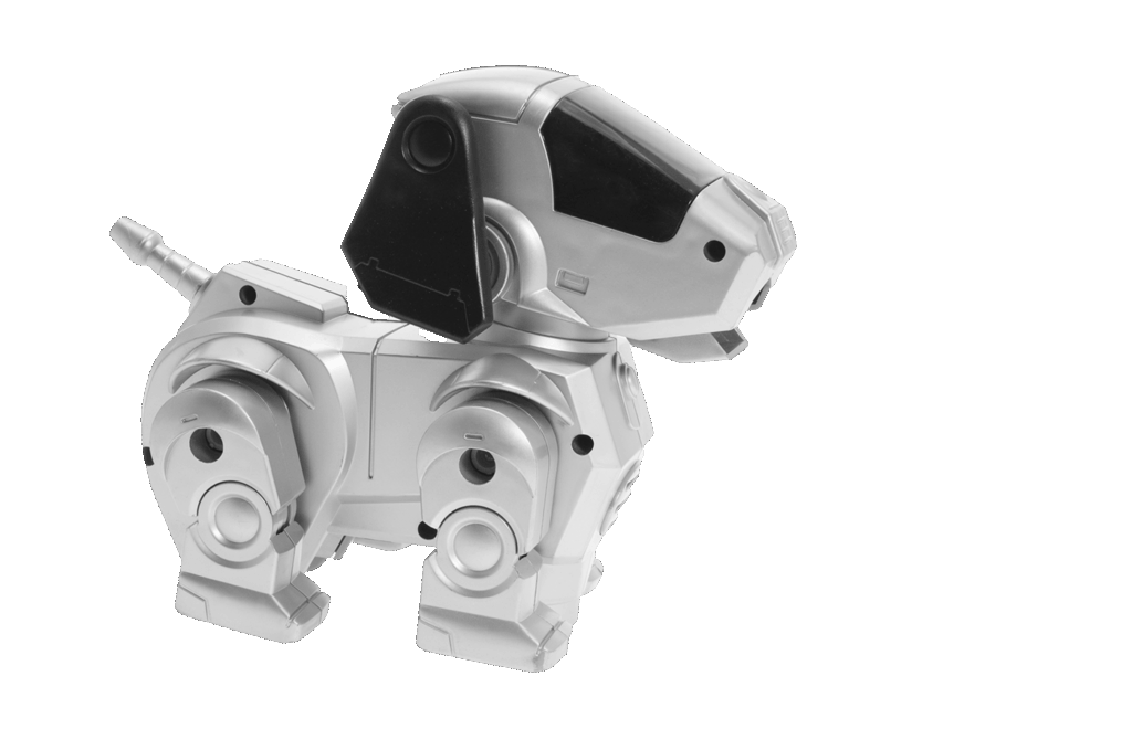 Schwarz-weiß Foto eines Roboterhundes